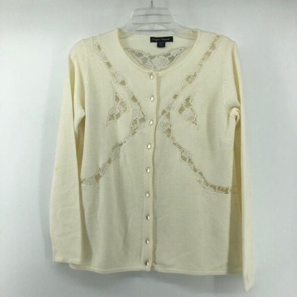 Vintage Designers Originals Lace Cardigan Sweater Button Up Cream Cottagecore SC - Picture 1 of 8